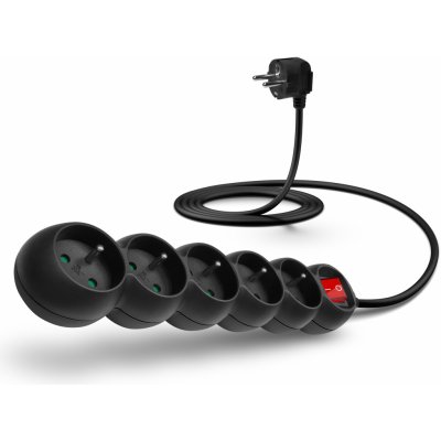 CONNECT IT prodlužovací kabel 230 V, 5 zásuvek, 2 m, s vypínačem (černý) – Zboží Živě