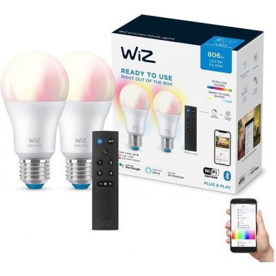 WiZ SADA 2x LED RGBW Stmívatelná žárovka A60 E27/8,5W/230V 2200-6500K Wi-Fi+DO - WI0150