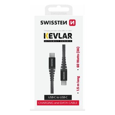 Swissten 71542010 KEVLAR datový USB-C, 1,5m, šedý – Zbozi.Blesk.cz