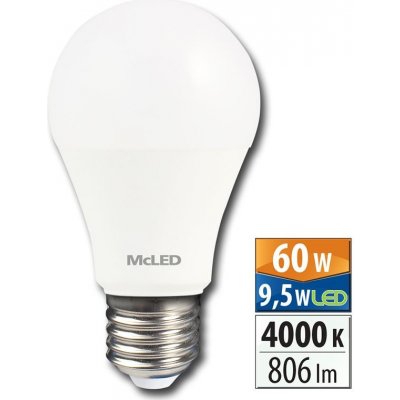 McLED LED žárovka 9,5W 806lm 4000K 180° E27