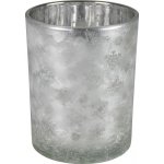 Skleněný svícen na čajovou svíčku s motivem sněhových vloček – Ø 8*10cm - Mars & More – Zboží Dáma