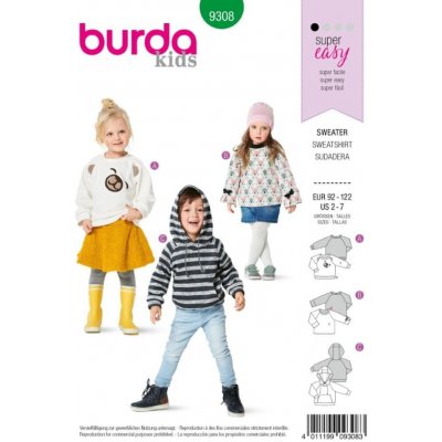 Burda Střih Burda 9308 - Dětská mikina, mikina s kapucí, svetr – Zboží Mobilmania