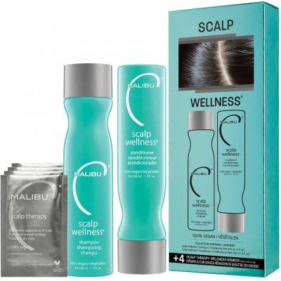 Malibu C Scalp šampon 266 ml + kondicionér 266 ml + Malibu Scalp Therapy kúra 4 x 5 g dárková sada