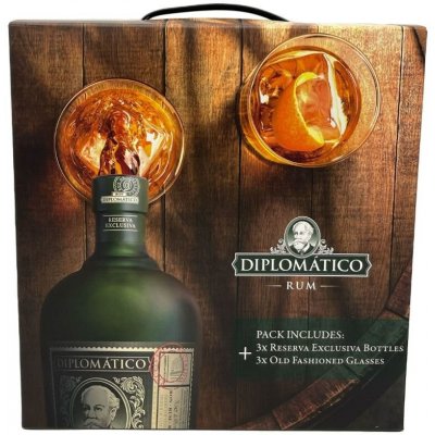 Diplomático Reserva Exclusiva set 40% 3 x 0,7 l (dárkové balení 3 sklenice) – Zbozi.Blesk.cz