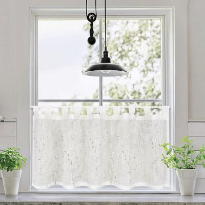 NATURE Gerster hotová záclona VYŠÍVANÉ VĚTVIČKY ŠEDÉ 50 x 150 cm – Hledejceny.cz