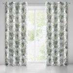 Bílo zelený závěs na kruhy s rostlinným motivem Šírka 140 cm | Dĺžka 250 cm biela Zatemňovací závěsy Kruhy – Zboží Mobilmania