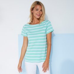 Pruhované tričko s krátkými rukávy morská zelená/biela