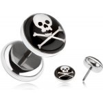 Šperky eshop falešný plug z oceli lebka zkřížené hnáty černý kruh PC36.07 – Sleviste.cz