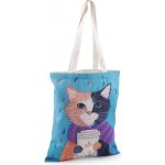 Prima-obchod Textilní taška bavlněná kočka 34x40 cm, barva 4 modrá azuro – Zbozi.Blesk.cz