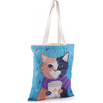 Prima-obchod Textilní taška bavlněná kočka 34x40 cm, barva 4 modrá azuro – Zbozi.Blesk.cz