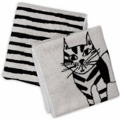 helen b Bavlněný ručník Cat – set 2 ks, šedá barva, textil