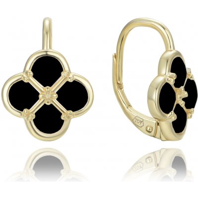 Minet Pozlacené stříbrné náušnice čtyřlístky s černou perletí JMAS7058XE00 – Zboží Mobilmania
