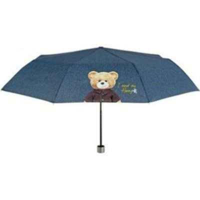 Perletti Skládací manuální deštník modrý Medvídek tmavě modrá – Sleviste.cz