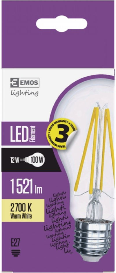 Emos LED žárovka Filament A70 A++ 12W E27 teplá bílá - Heureka.cz