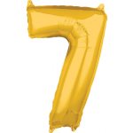 Amscan balónek fóliový narozeniny číslo 7 zlatý 66 cm