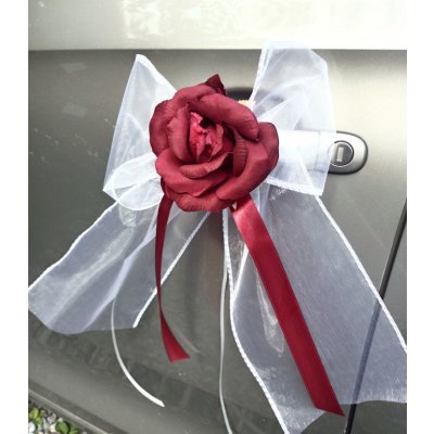 Mašlička dekorační bílá s LUX růžičkou - 2ks - bordo – Zboží Dáma