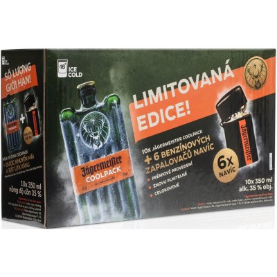Jägermeister Coolpack 35% 10 x 0,35 l (dárkové balení 6 zapalovačů) – Zboží Mobilmania
