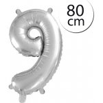 FUN RAG 8Silver 62809 Mini fóliový balón číslo 9 stříbrný 80 cm