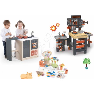 Smoby Set kuchyňka ostrůvek a květinářství Kitchen Island 360° a pracovní stůl trojkřídlý Black&Decker – Hledejceny.cz