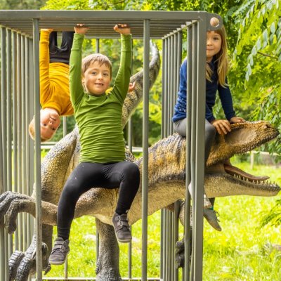 Tarua dětské merino tričko s dlouhým rukávem mechová s dinosaurem