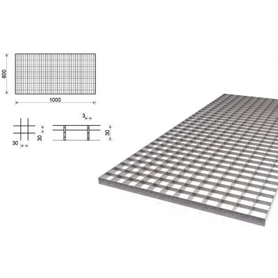 Pozinkovaný rošt lisovaný 800x1000 mm, oko 30x30 mm, tlustší nosná páska 30x3 mm – Zboží Mobilmania