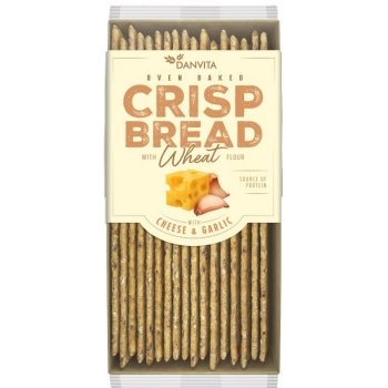 Danvita Crisp Bread Wheat Cheese & Garlic Křehký pšeničný chléb se sýrem a česnekem 130 g