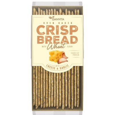 Danvita Crisp Bread Wheat Cheese & Garlic Křehký pšeničný chléb se sýrem a česnekem 130 g