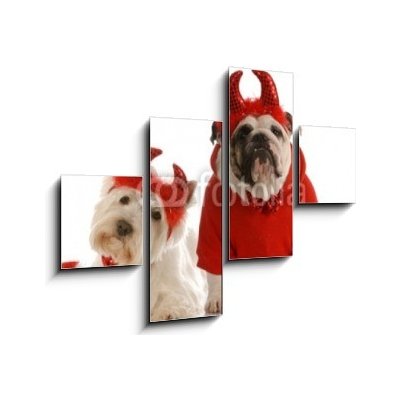 Obraz čtyřdílný 4D - 120 x 90 cm - two devils - bulldog and west highland white terrier dva ďábli – Hledejceny.cz