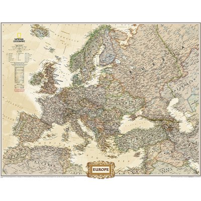 Evropa National Geographic Executive - nástěnná mapa 117 x 92 cm, lamino + stříbrný hliníkový rám – Zboží Dáma