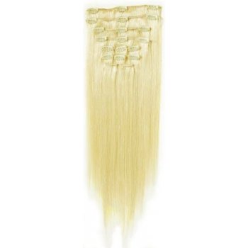 613 Nejsvětlejší blond lidské vlasy k prodloužení Clip in set 8 ks 50 cm