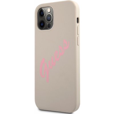 Pouzdro Guess Silicone Vintage Script růžové iPhone 12/ iPhone12 Pro šedé – Zboží Mobilmania