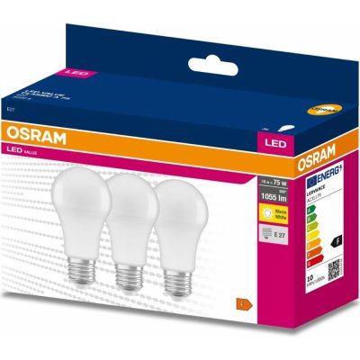 Osram 3PAK LED žárovka LED E27 A60 10W = 75W 1055lm 3000K Teplá bílá 200° VALUE – Zboží Živě