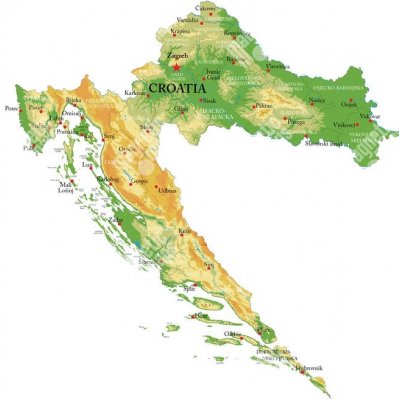 Magnetická mapa Chorvatska, geografická, barevná (samolepící feretická fólie) 66 x 70 cm – Zboží Dáma