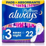 Always Platinum Night Velikost 3 Hygienické Vložky s křidélky 22 ks – Zboží Mobilmania