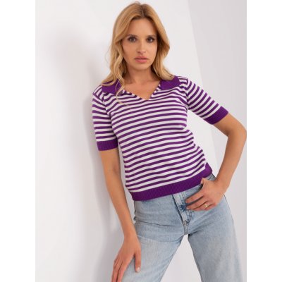BASIC pletené pruhované tričko s výstřihem do v ba-bz-1439.68 purple
