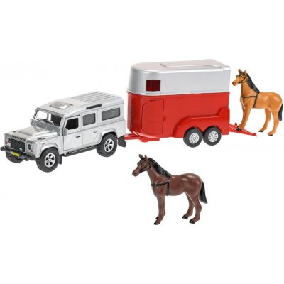 Kids Globe Auto Land Rover Defender kov 14cm zpětný chod s přívěsem pro koně 11 cm – Hledejceny.cz