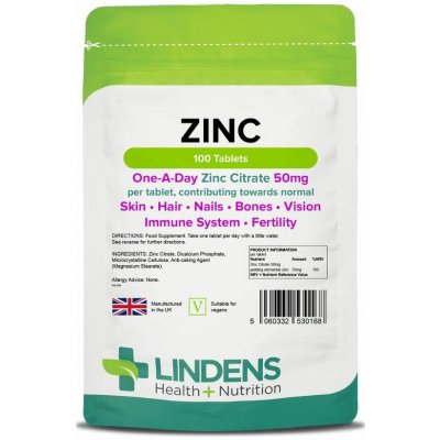 Lindens Health + Nutrition Citrát zinečnatý 50 mg 100 tablet – Hledejceny.cz