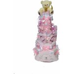 BabyDort pětipatrový růžový plenkový dort pro miminko cca 35x35x75 cm. – Zboží Dáma