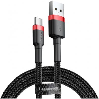 Levné Kryty Datový kábel Baseus Cafule Cable USB / USB-C QC3.0 3A 1m černo-červený