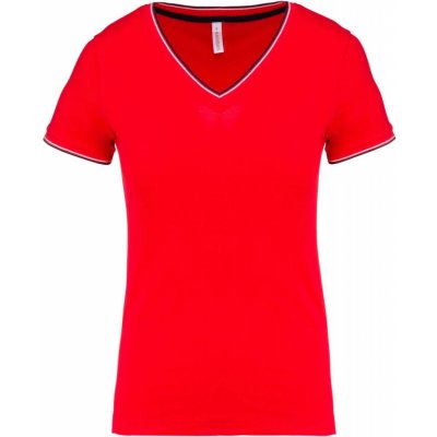 Dámské tričko Piqué do V Kariban červená / námořnická modrá / bílá – Zboží Mobilmania