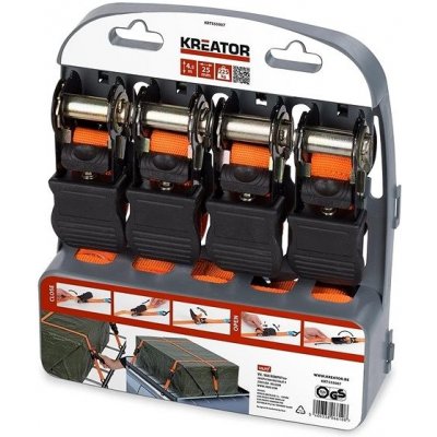 Kreator KRT555007 Upínací pás ráčnový s háky 225kg/4,5m 4ks