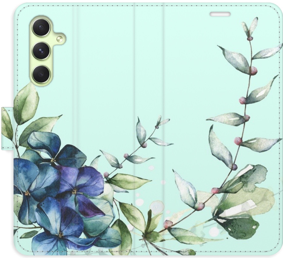 Pouzdro iSaprio Flip s kapsičkami na karty - Blue Flowers Samsung Galaxy A54 5G