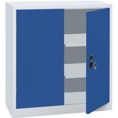 Fellowes Nízká kovová spisová skříň Manutan Expert Steel, 100 x 100 x 42,3 cm, šedá/modrá – Zboží Mobilmania