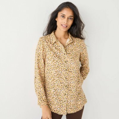 Dlouhá košile s minimalistickým potiskem khaki/korálová – Zboží Dáma