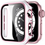 AW Lesklé prémiové ochranné pouzdro s tvrzeným sklem pro Apple Watch Velikost sklíčka: 38mm, Barva: Bílé tělo / růžový obrys IR-AWCASE001 – Zboží Mobilmania