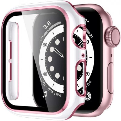 AW Lesklé prémiové ochranné pouzdro s tvrzeným sklem pro Apple Watch Velikost sklíčka: 38mm, Barva: Bílé tělo / růžový obrys IR-AWCASE001