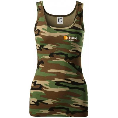 Štosuj s námi logo na prsu dámské Maskáčové tílko Hnědý maskáč – Sleviste.cz