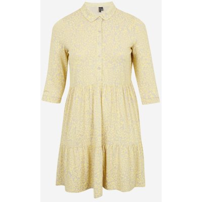 Vero Moda Curve košilové šaty s tříčtvrtečním rukávem Emilie žluté – Zboží Mobilmania