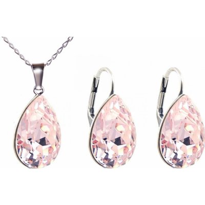 Swarovski Elements Pear stříbrná sada set souprava náušnice a přívěsek s řetízkem růžová slzička kapka 39177.3 Light Rose růžová světlá