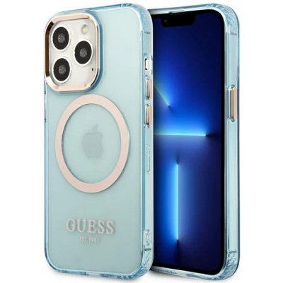 Pouzdro Guess iPhone 13 Pro Max Gold Outline Translucent MagSafe modré – Zboží Mobilmania